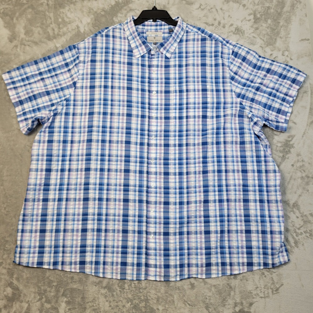 Oak Hill Cool And Dry Shirt Mens 4XL Blue Purple Plaid Short‎ Sleeve Button Up